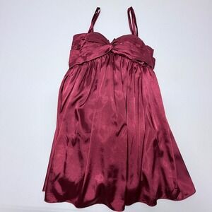 Weinaze Burgund Satin Babydoll Mini Dress Lace Up Corset Back Sweetheart Pleated